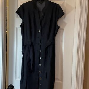 connected apparel Blue Jean Midi Dress with Button Front and Tie Waist